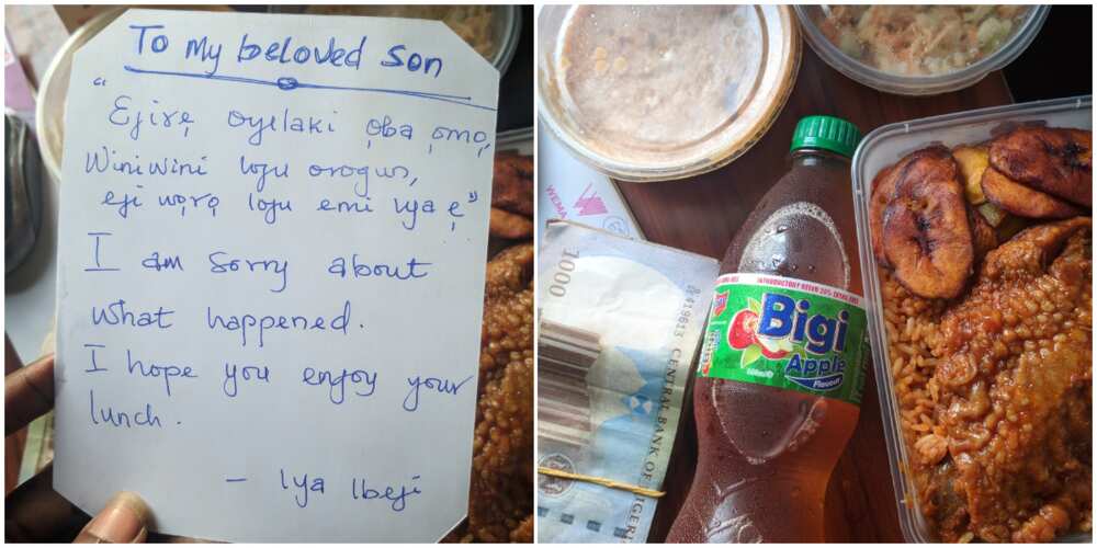 Nigerian mum sends son delicious meal, touching letter as peace offering for offending him