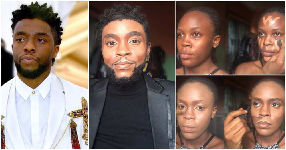Nigerians in awe as female makeup artist transforms herself to late Chadwick Boseman
