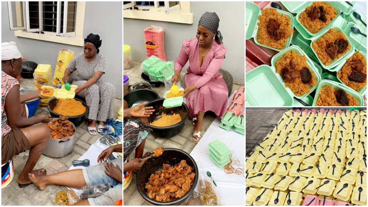 Free Ramadan jollof rice: Nigerian lady raises money, cooks plates of food, gives them to 268 people