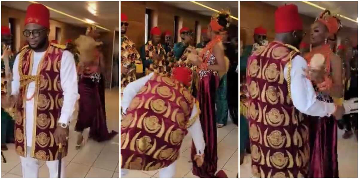 Beautiful moment comedian Craze Clown turned back to see his wife at their traditional wedding