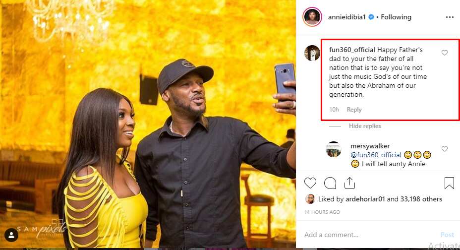 Father's Day: Annie Idibia replies troll who called 2baba 21st-century Father Abraham