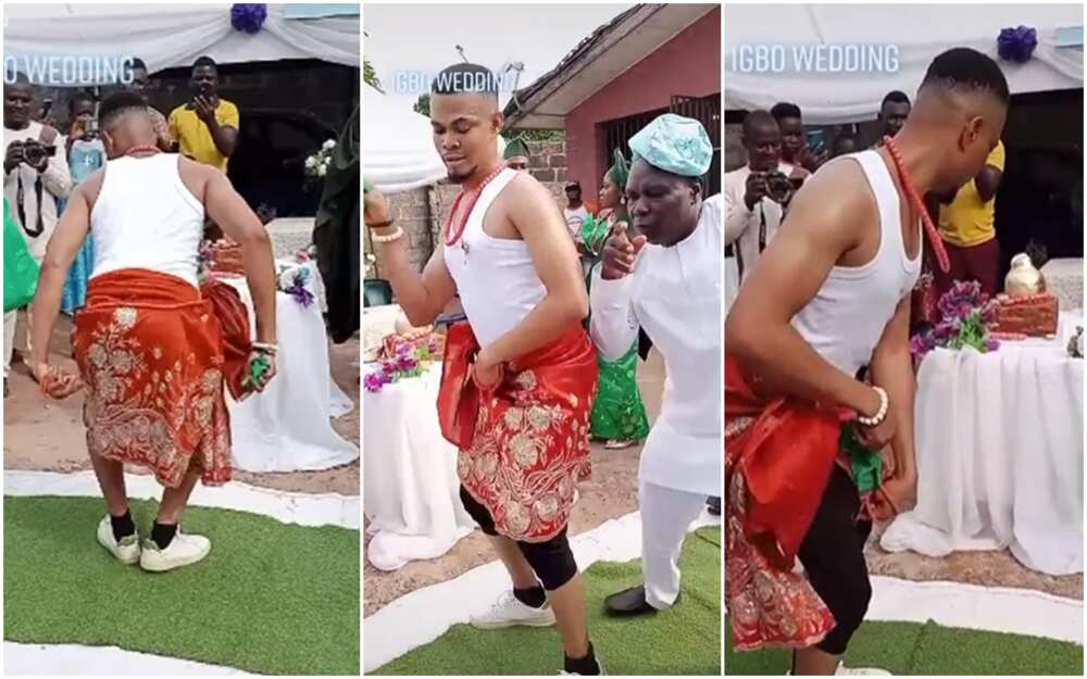 Young man causes stir with his traditional dance moves at a beautiful Nigerian wedding