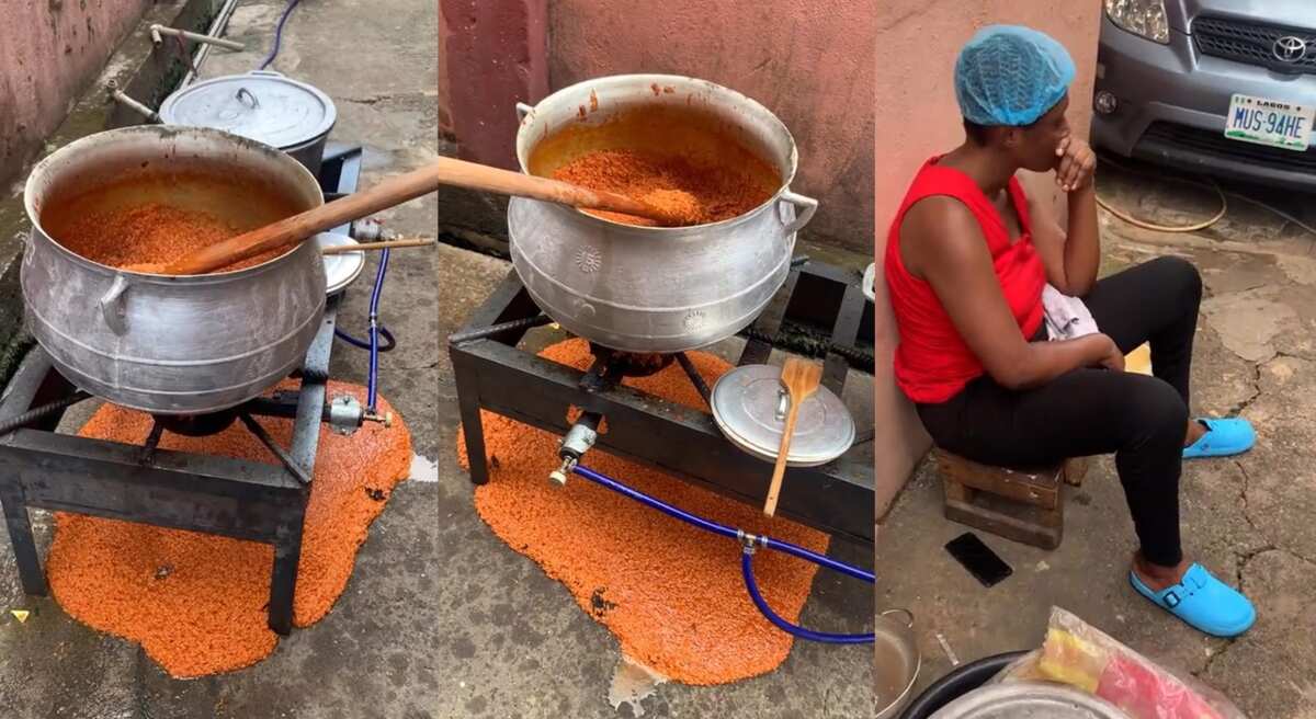 Video: See what happened when this woman used gas to cook jollof rice, you will be shocked