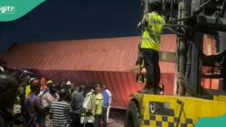 Breaking: LASTMA rescues 3 as trailer crushes car in Lagos, video emerges