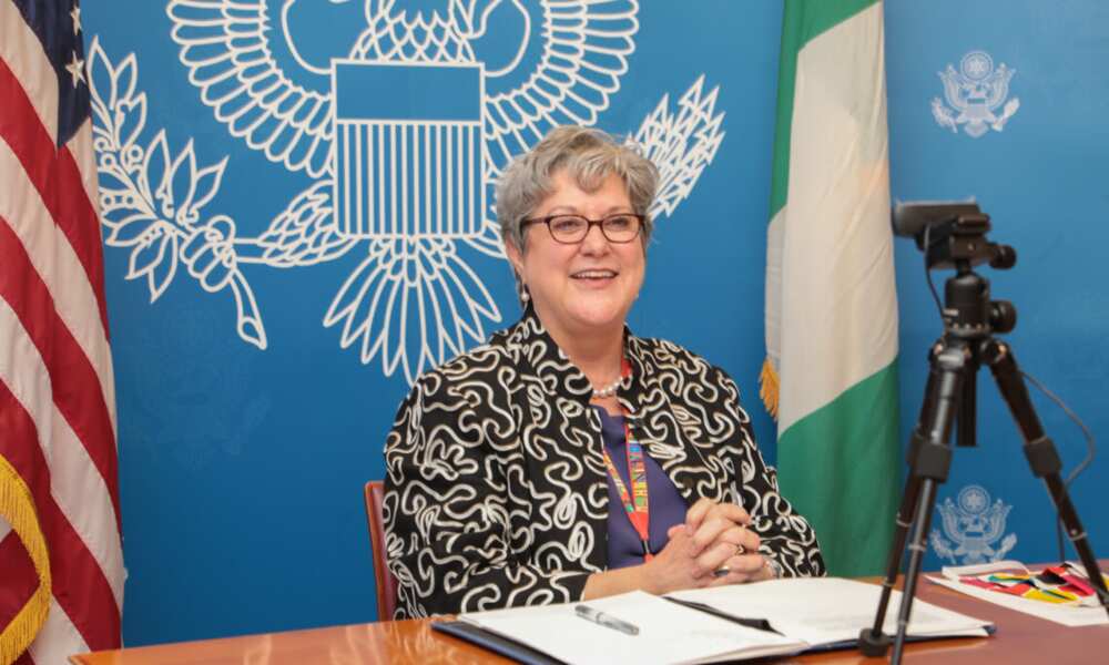 The US ambassador during a virtual meeting with the Nigerian youths. Photo source: US embassy