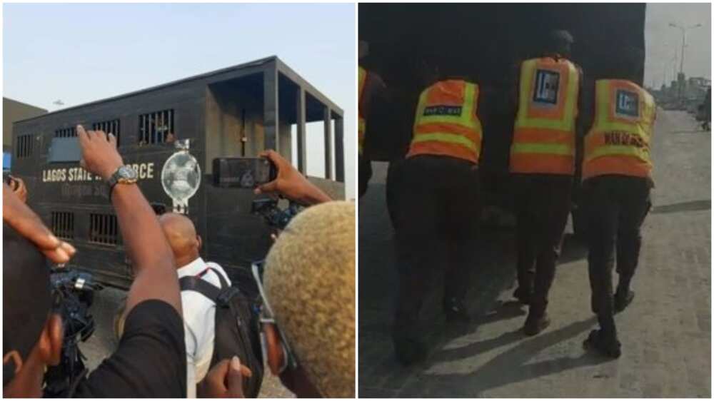 Lekki Tollgate: Funny moment Black Maria used to arrest protesters broke down captured in video
