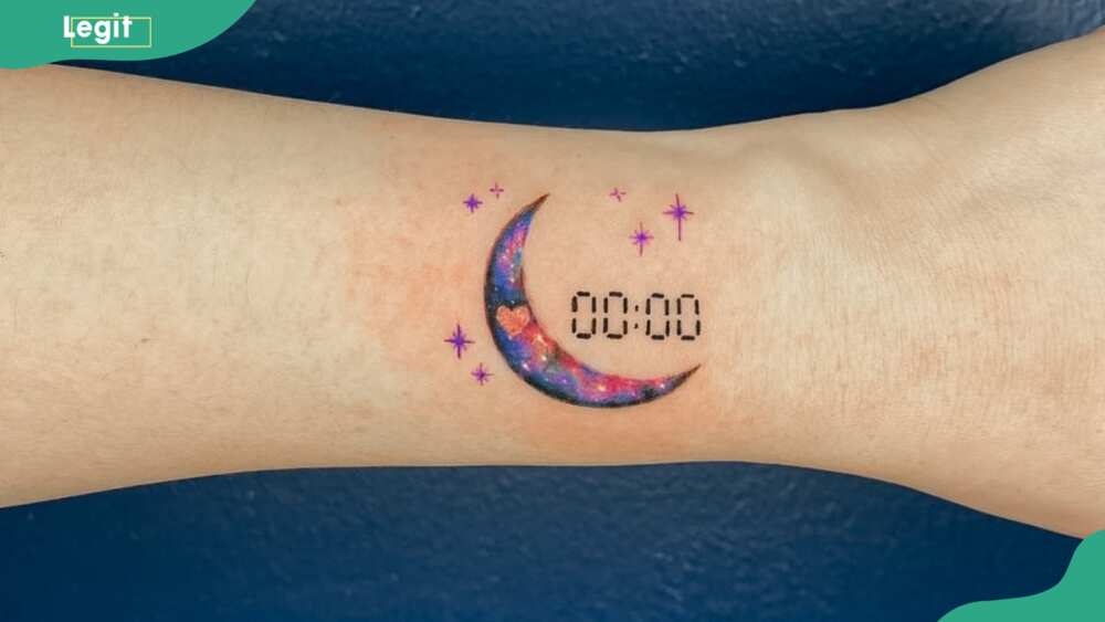 The crescent clock tattoo