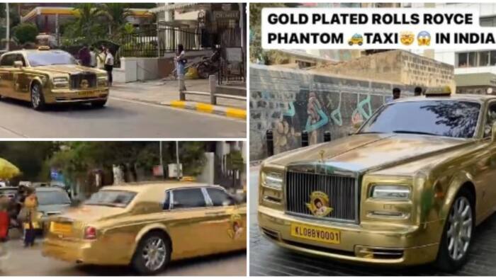 First-class taxi: Rolls Royce Phantom painted with gold spotted being used as a taxi on street in video