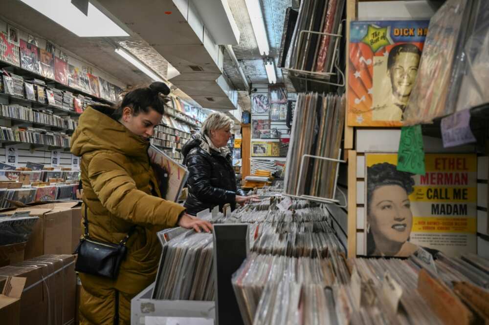 Celine Court browses through records at Village Revival Records in New York City on March 14, 2023
