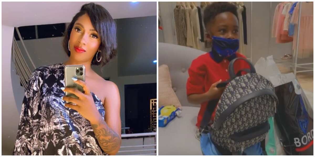 Tiwa Savage spends N743k on Christian Dior backpack for son Jamil (videos)