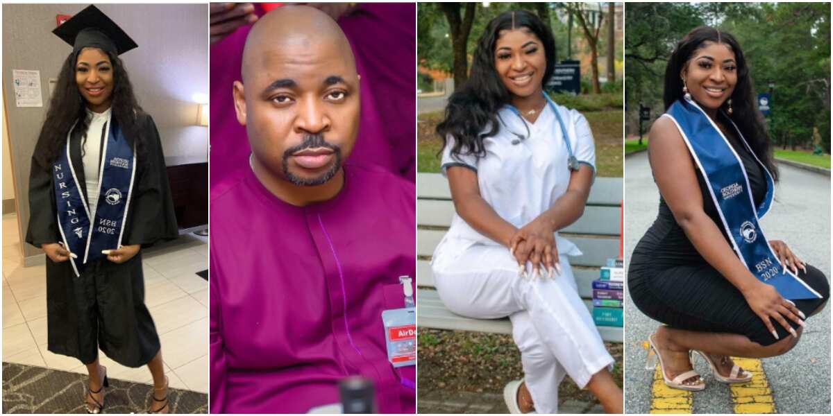 MC Oluomo overjoyed as daughter bags nursing degree in US, secures job instantly, adorable photos go viral