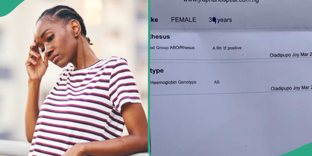 Lady shows her genotype test result.