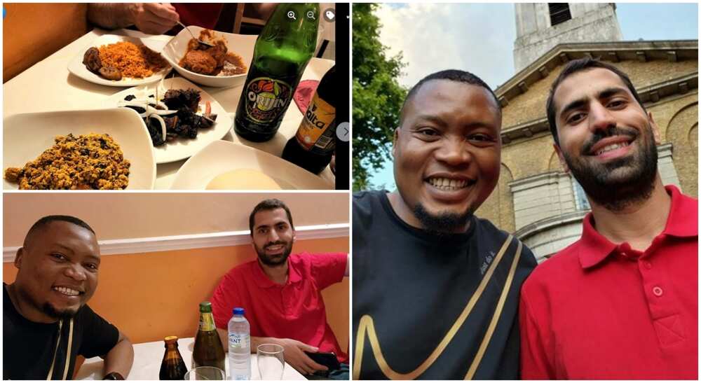 Photos of Kelvin Alaneme, a Nigerian man and his Oyinbo friend, Mohamed. Photos of Kelvin Alaneme, a Nigerian man and his Oyinbo friend, Mohamed.
