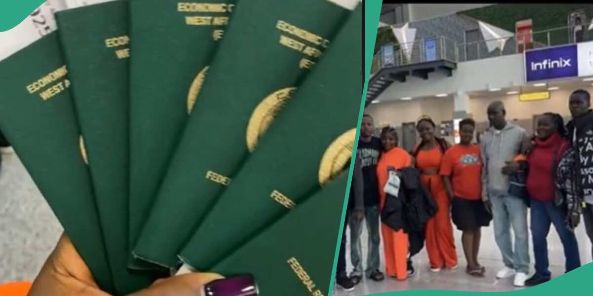 VIDEO: Nigerian family of 6 arrives at the airport after successfully getting their visa approved