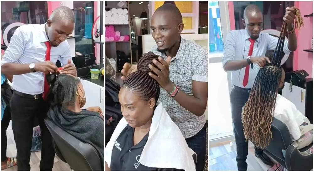 Photos of Maina, a man who makes female hair in Nairobi Kenya.