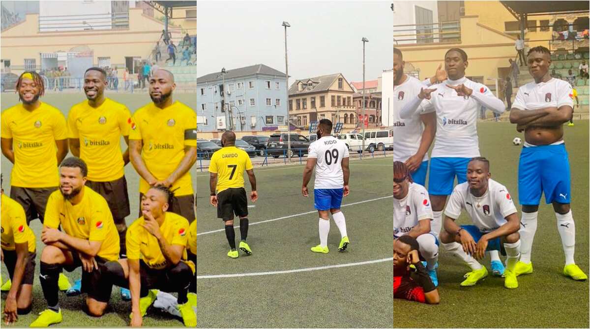 Davido tackles Laycon and Zlatan as Mayorkun, May D, other music stars storm Lagosfor epic football match