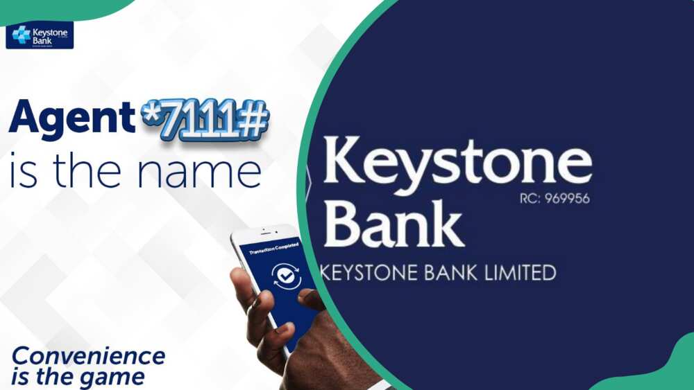 Keystone Bank code; the bank's magic code (*7111#) and logo