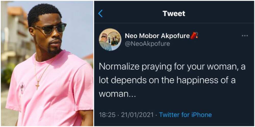 Pray for your woman, a lot depends on her happiness: BBNaija star Neo says