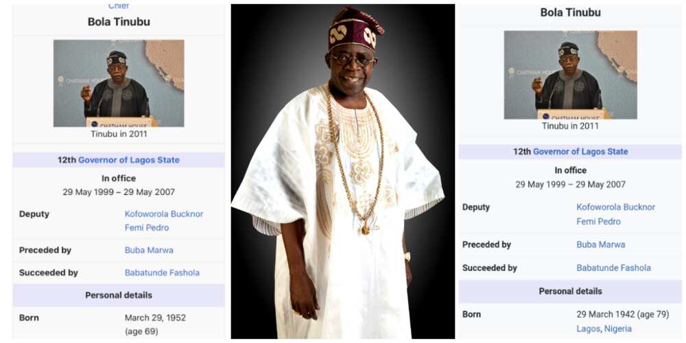 69 or 79? Nigerians React as Tinubu's Official Age go From 79 to 69 on His Wikipedia Page on His Birthday