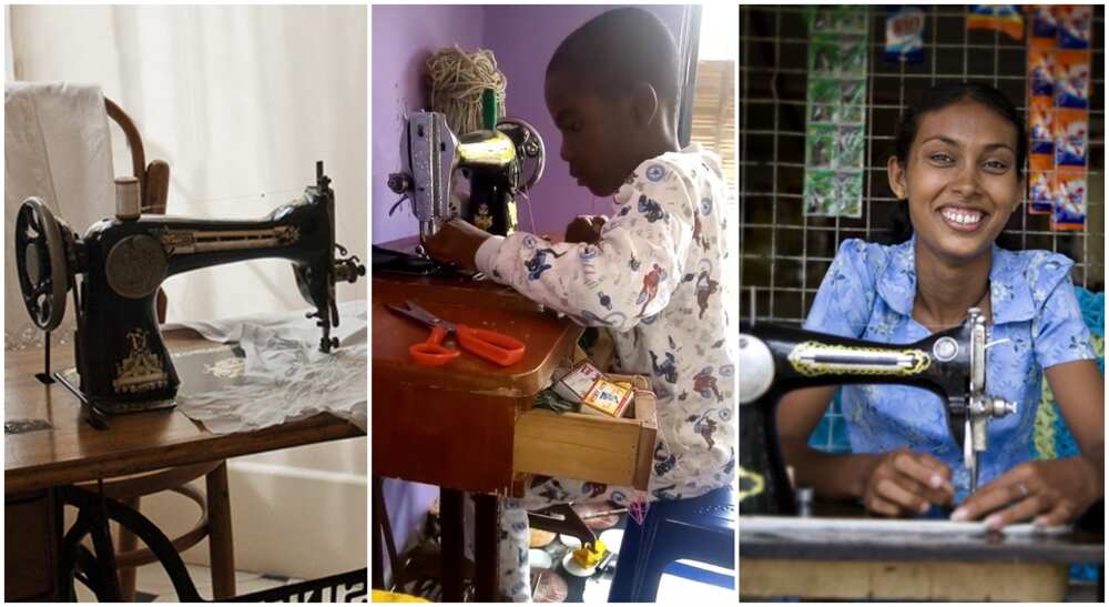 Little boy demonstrating amazing skills on a sewing machine. Little boy demonstrating amazing skills on a sewing machine.