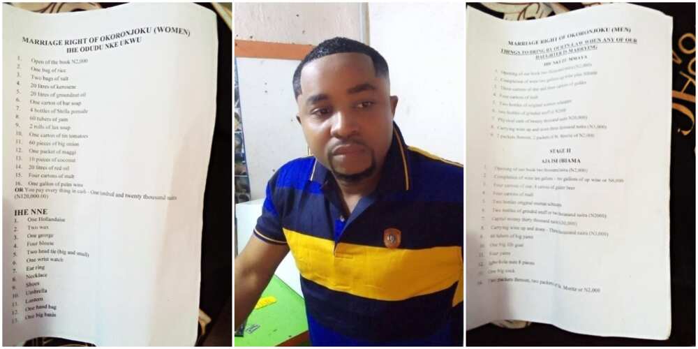 Igbo Man Expresses Surprise at the Marriage List He Was Given, Shares Photos of it, Many Say it is Cheap