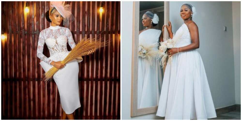 Photos of two ladies in court wedding dress inspirations.