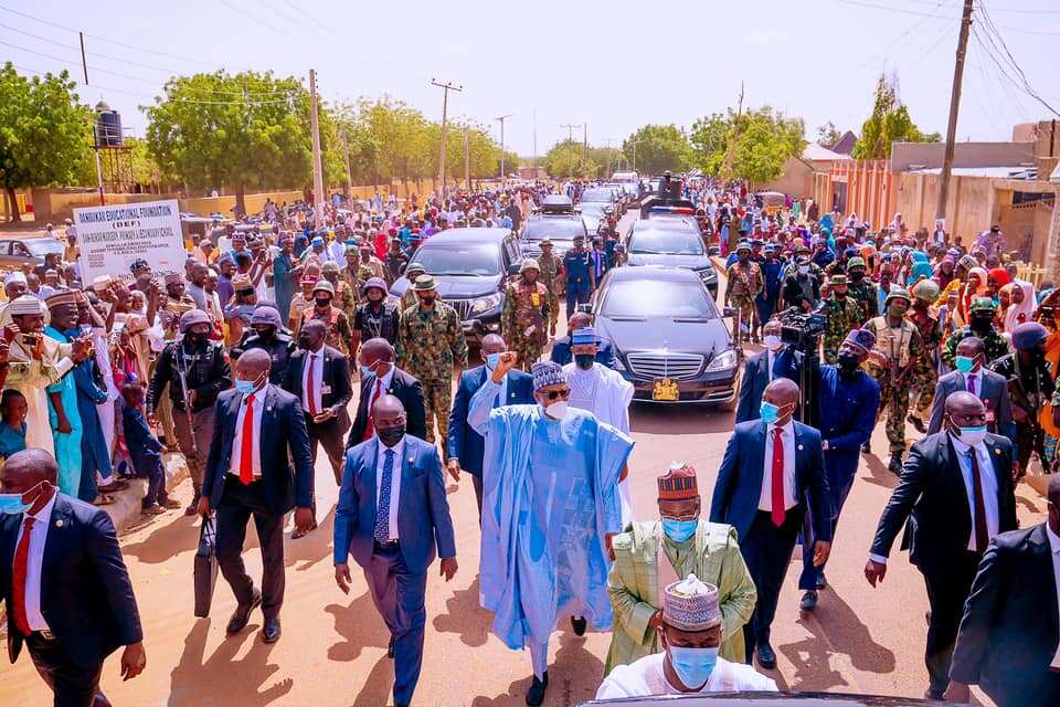 Buhari trekking in Daura