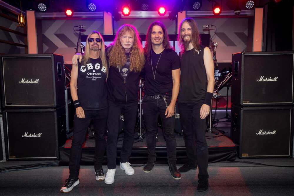 James LoMenzo, Dave Mustaine, Kiko Loureiro and Dirk Verbeuren of Megadeth at SiriusXM studio