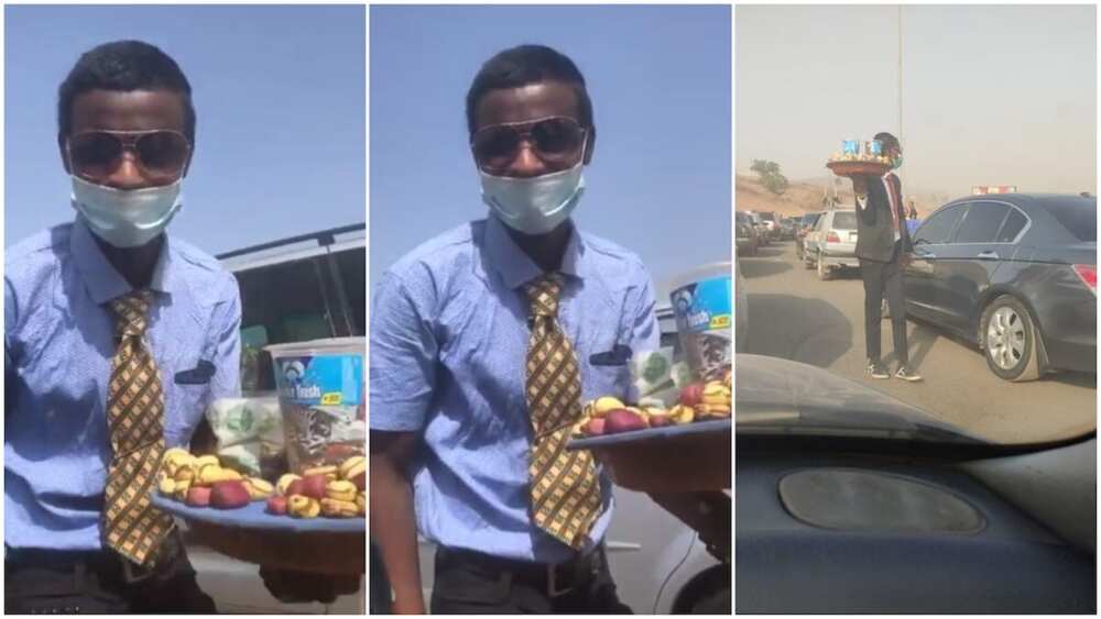 Perfectly dressed, the man also wore a fast mask and kept it on while he was talking with Shehu in his car.