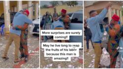 Young Nigerian man surprises dad with a new car after returning from abroad, rains cash on him in cute video