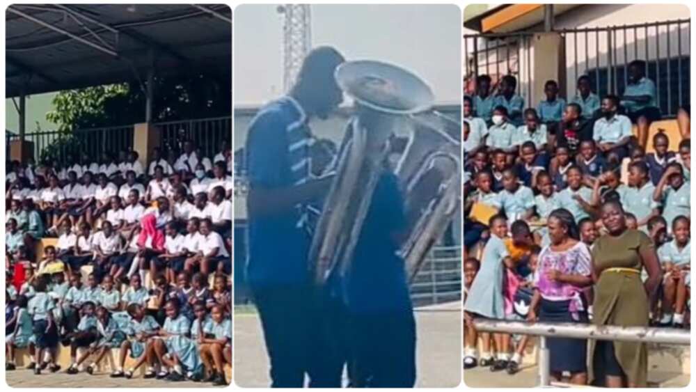 Photo of school children and saxophonists