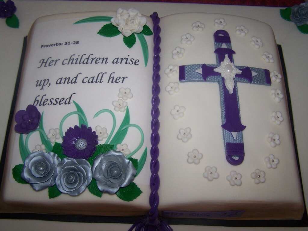 Bible style communion cake with ribbon & cross - Sugar and Spice