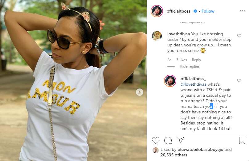 BBNaija's Tboss clamps on internet troll who questioned her for dressing like a hip teenager