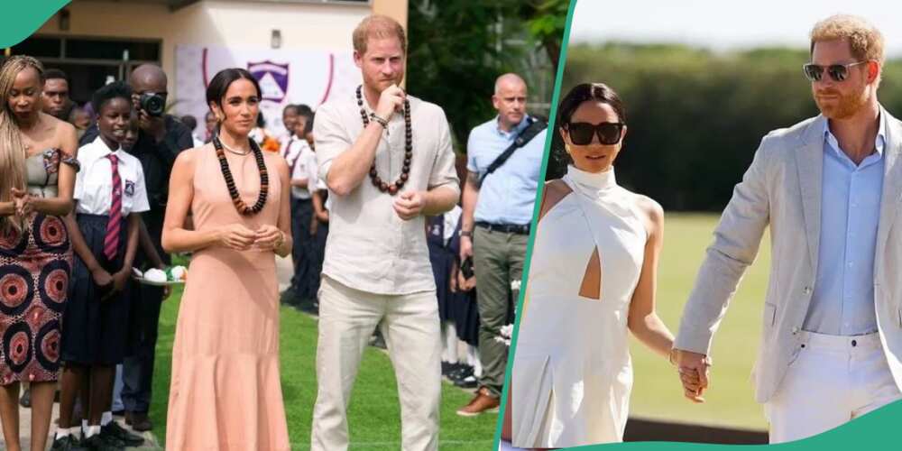 Clips of Meghan Markle and Prince Harry visiting a school in Nigerian trends.