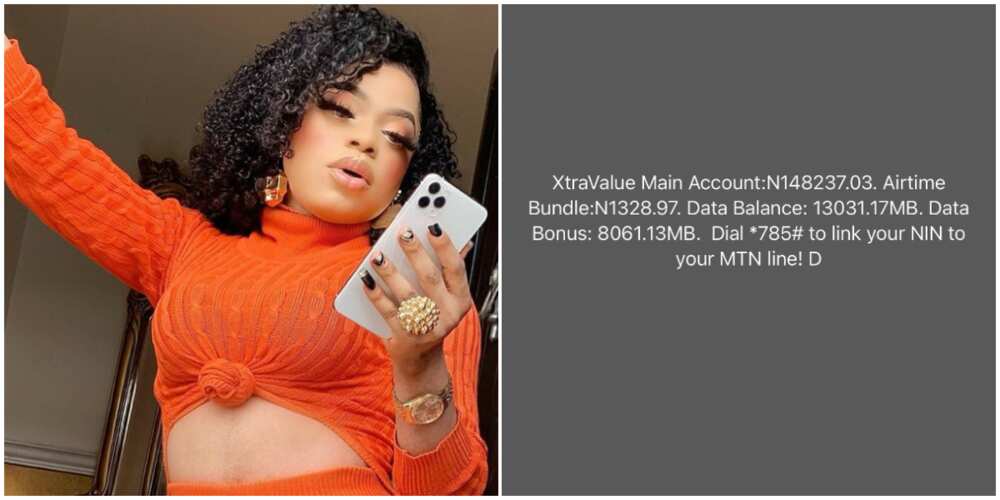 Bobrisky flaunts his airtime balance of over N148k, says it's the amount in some people's bank account