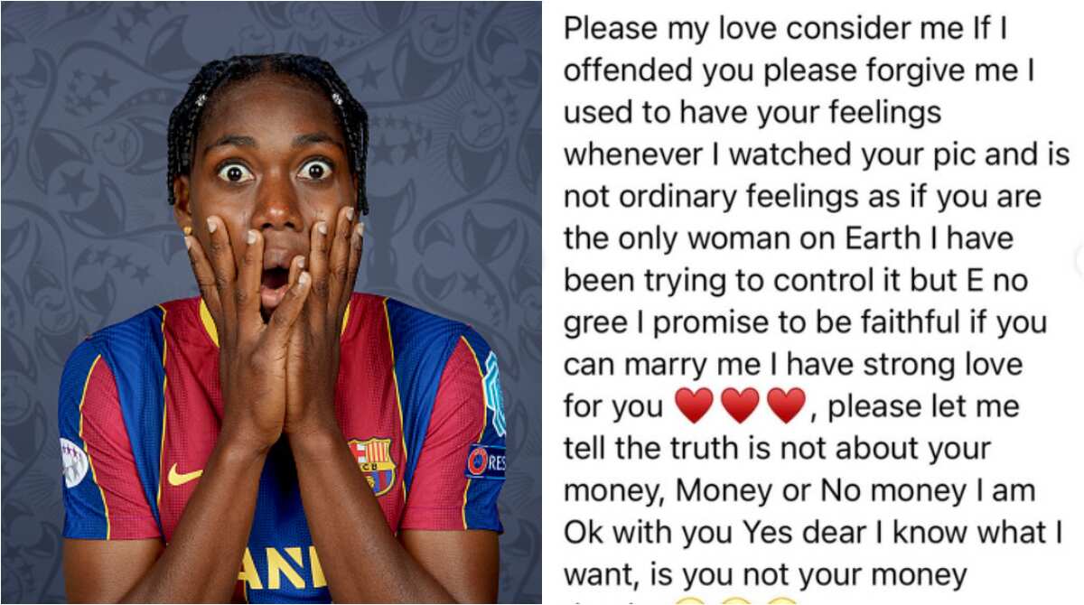 Unidentified man writes emotional love letter to Super Falcons star, says he is not after her money