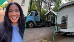 "With sales tax": Woman buys tiny house for N121.4m, truck delivers mobile home to her land
