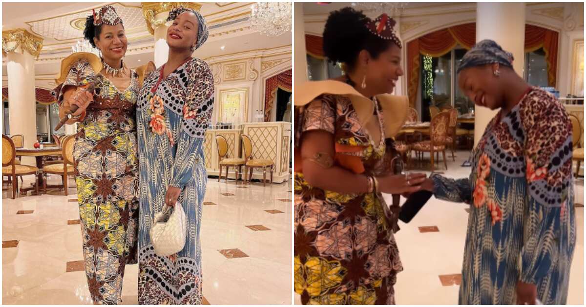 DJ Kobe s’incline pour saluer la reine Diambe du Congo, lui parlant en français alors qu’ils dînent ensemble à Dubaï