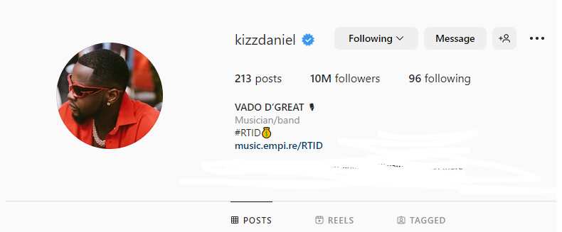 Kizz Daniel reaches 10 million followers