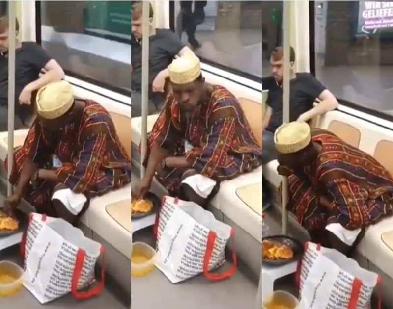 Hilarious video of Ghanaian man eating fufu on a London train goes viral