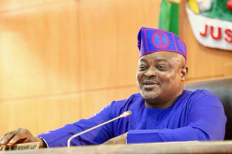 Mudashiru Obasa presiding over a plenary of the Lagos state House of Assembly