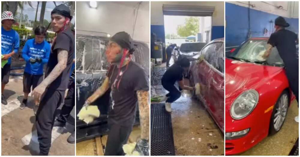 Rapper 6ix9ine, 26th birthday, washes cars on his birthday, car wash