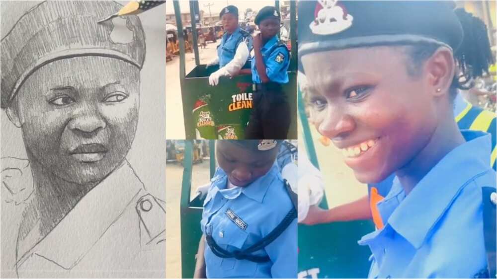 Artist surprises a policewoman with a quick portrait