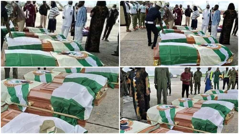 Tears Military Aircraft Brings Home Bodies of Corps Members Who Died in Road Accident