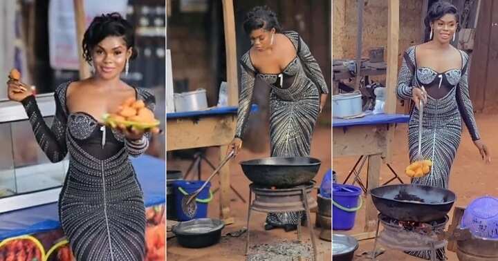 Lady wears hot gown to sell akara by roadside