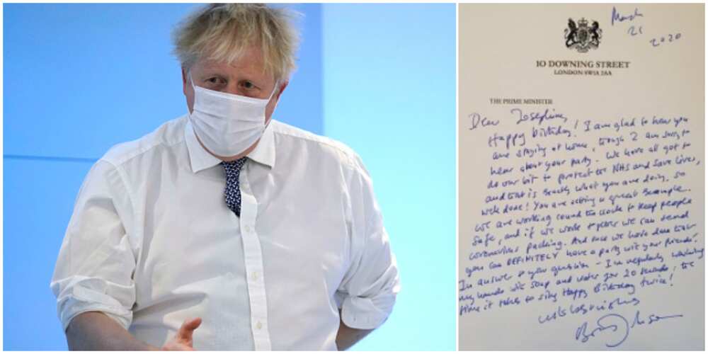 Reactions as handwritten letter UK Prime Minister sent girl for cancelling her birthday party due to lockdown resurfaces