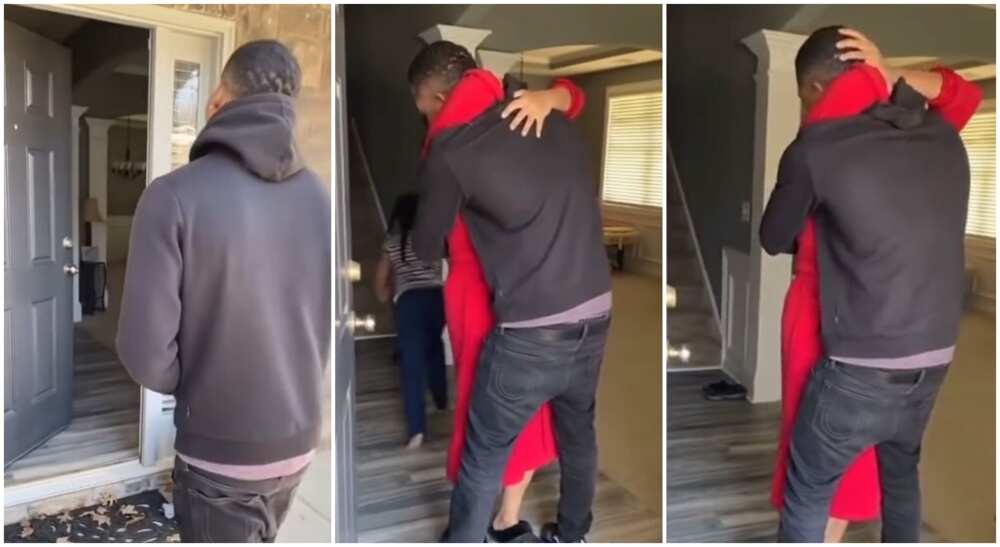 Photos of mum hugging her son after he is released from prison.