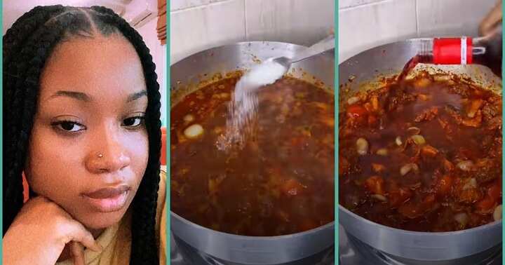 Watch video as lady uses sugar, red wine to cook beef goulash