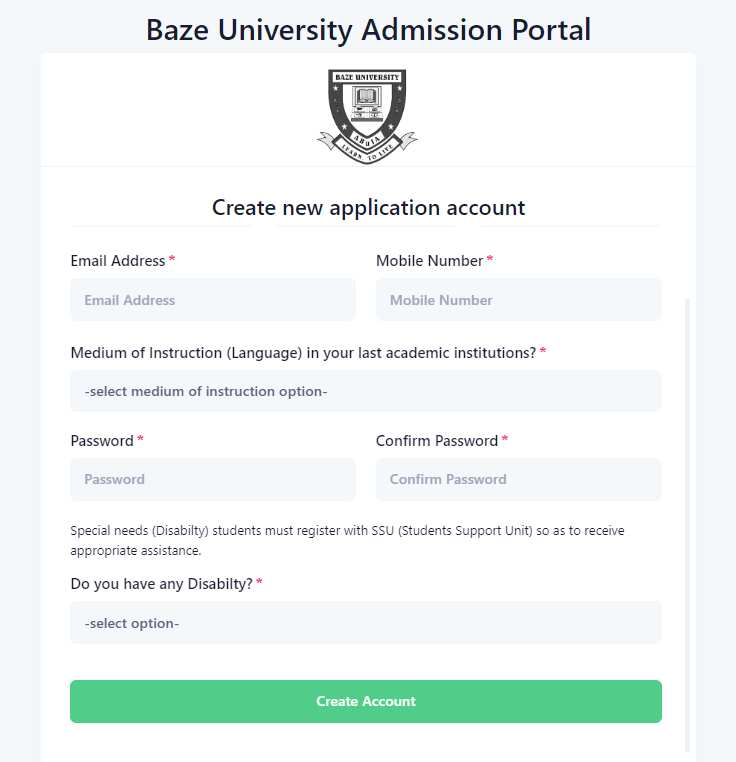 Baze University admission form