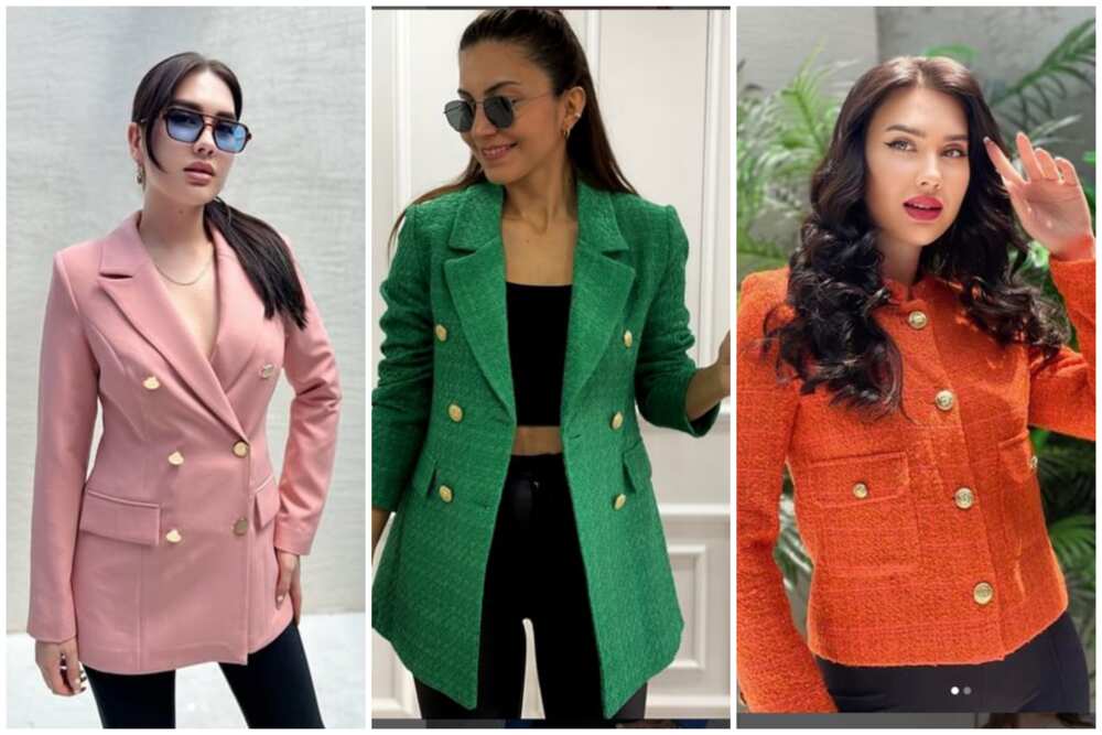 Three women in beautiful formal blazers with different colours and length